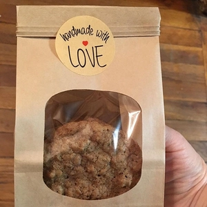 Kraft paper packaging bag with transparent window and handmade with love stickers