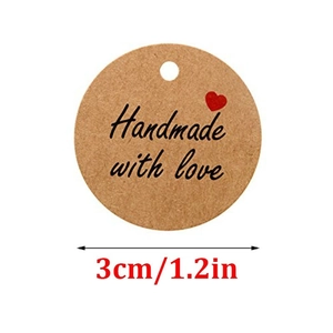 Ετικέτες kraft 3cm Handmade with Love με κόκκινη καρδιά και φυσικό σπάγκο γιούτας