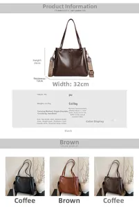 Detailed view of the luxury tote bag dimensions, PU leather texture and shoulder strap specs