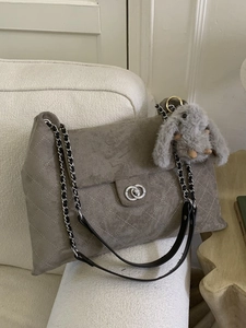 Damen Anspruchsvolle Retro PU-Leder Gesteppte Tote Bag Mit Kettenträger Große Kapazität Minimalistische Schultertasche