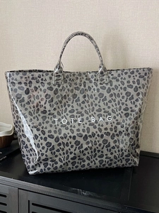 Large leopard print tote bag with transparent waterproof PVC coating for daily commuting