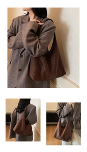 Detail of dark brown tote bag with subtle leopard print and matte leather texture