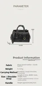 Detailed size specifications for the black leather vintage tote bag with dimensions