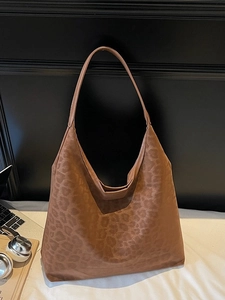 Large leopard print tote bag in brown faux suede, ideal for commute and daily use