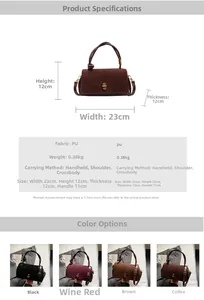 Detailed size chart for retro PU leather bucket bag with dimensions and material specs