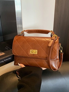 Sac à Main en Simili Cuir PU Matelassé Rétro pour Femme Sac à Bandoulière Vintage Motif Losange Fermoir Chaîne Dorée Mode
