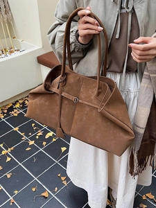 Brown frosted suede tote bag with large capacity for autumn/winter casual commuting