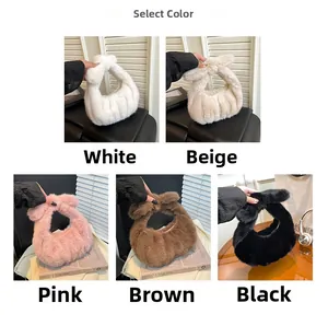 Selection of plush handbags in five colors featuring trendy knotted handle details