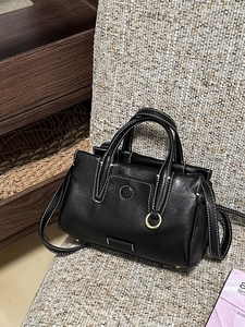 Vintage Matte Leather Boston Bag For Women High Capacity Top Handle Handbag Contrast Stitching Crossbody Shoulder Bag Retro Satchel