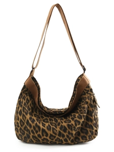 Large leopard print canvas messenger bag with adjustable strap and vintage crescent shape