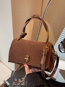Women Suede PU Leather Leopard Print Handbag Vintage Metal Buckle Knotted Handle Shoulder Crossbody Square Satchel Bag