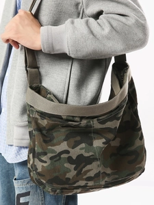 Camo print canvas crossbody bag with adjustable wide shoulder strap for casual style
