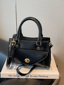 Retro PU Leather Handbag For Women Vintage Tote With Gold Turn Lock Adjustable Shoulder Strap Commuting Crossbody Bag