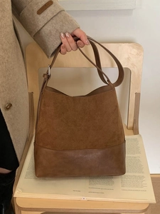 Borsa a Secchiello Grande Capacità Donna in Pelle PU Giuntura Borsa a Spalla Casual Tote Con Chiusura Magnetica Pendolare