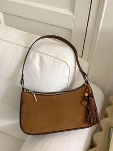 Vintage Artificial Suede PU Underarm Bag For Women Fashion Tassel Charm Square Shoulder Bag Small Casual Daily Bag