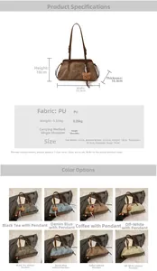 Detailed size specifications and color options for the vintage textured PU shoulder bag