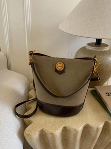 Women's Retro PU Leather Bucket Bag Contrast Color Suede Texture Shoulder Crossbody Bag High-End Large Capacity Handbag