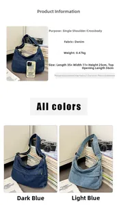 Detailed dimensions of denim tote bag with material weight and product specifications