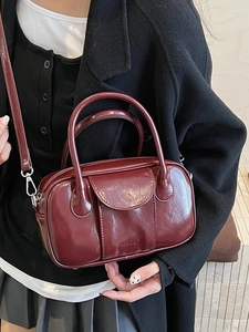 Retro PU Oil Wax Leather Bowling Bag For Women Fashion Boston Handbag Crossbody Shoulder Bag With Top Handle Zipper Closure