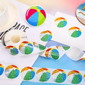 Laser glitter beach ball stickers roll with waterproof holographic finish for decoration