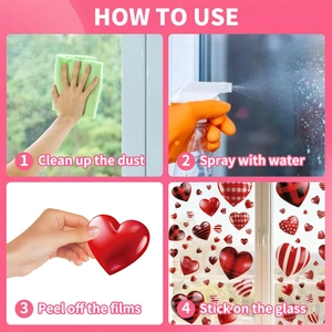 4-pack red heart Valentine window stickers for home and party with easy installation guide
