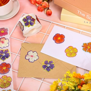 500pcs roll of colorful laser glitter hibiscus flower stickers for envelope sealing