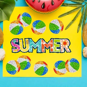 500-count roll of holographic waterproof summer beach ball stickers for kids decoration