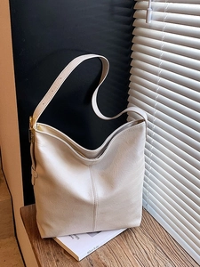 Sac seau minimaliste beige à grande capacité en cuir PU texturé pour femme