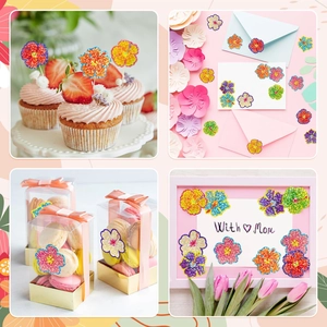 Sparkly hibiscus floral stickers used for gift box seals and creative DIY crafts