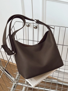 Dark brown pebbled leather Hobo shoulder bag with adjustable silver buckle strap
