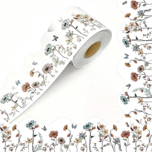 Floral Bulletin Board Border Stickers Scalloped Edge Classroom Decor Bohemian Pattern Coated Paper Trim For School Office