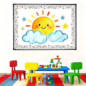 Colorful floral bulletin board border with sun and cloud stickers for classroom decor