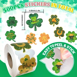 500pcs holographic clover stickers for St. Patrick's Day gift packaging and decoration