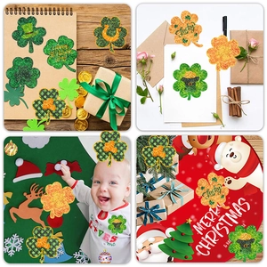 Green lucky shamrock stickers set for St. Patrick's Day gift wrapping and decor