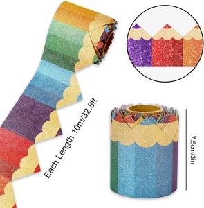 Rainbow glitter scalloped bulletin board border trim for classroom wall decoration