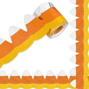 Glitter candy corn bulletin board border with scalloped edges for classroom decoration
