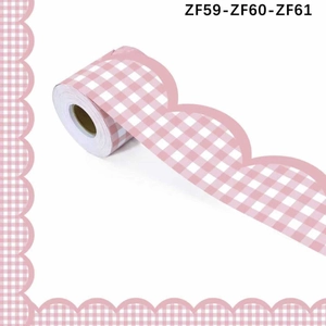 Pink White Gingham Bulletin Board Border Scalloped Edge Decorative Sticker Coated Paper Roll For Classroom Office Decoration