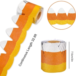 Glitter candy corn scalloped bulletin board border trim for classroom wall decoration