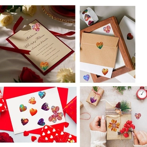 500pcs Heart shape gift stickers with glitter and floral patterns for wedding decoration