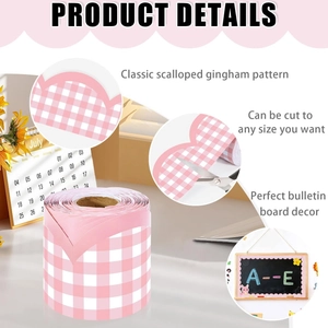 Pink checkered scalloped bulletin board border trim for classroom DIY decoration