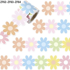 Detail of colorful daisy bulletin board border stickers with rolled and flat display
