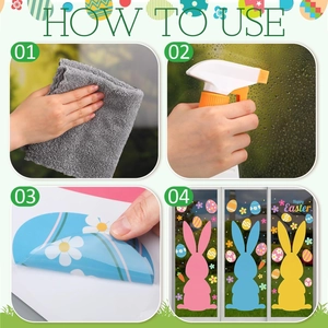 Guide for 3 large Easter window stickers with rabbits and eggs for party decoration