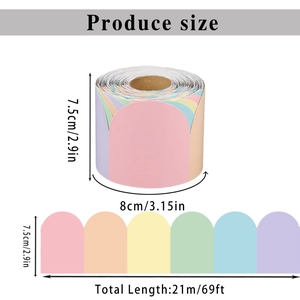 Rainbow scalloped bulletin board border trim in pastel colors, 21m roll for classroom wall