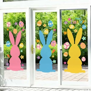Large Easter window stickers with bunny, eggs and flowers on a glass door
