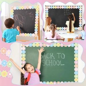 Detail of colorful daisy bulletin board borders with scalloped edges for school classrooms