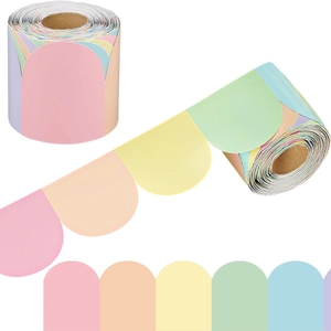 Rainbow scalloped bulletin board border stickers for classroom and office wall decoration