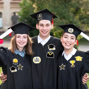 500pcs Graduation stickers roll with Congrats Grad gold and black diploma designs