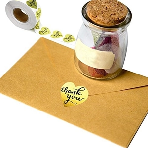 Golden heart-shaped thank you stickers roll for gift wrapping and bakery packaging labels