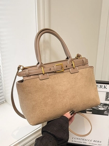 Women Vintage Suede Patchwork Handbag Fashion Contrast Color Shoulder Bag With Metal Buckle Adjustable Strap Crossbody Bag