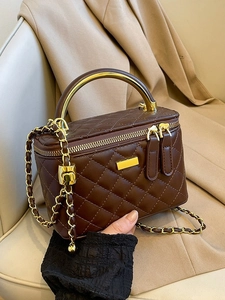 Quilted Rhombic Chain Shoulder Bag For Women Fashion Minimalist PU Leather Crossbody Bag Gold Metal Handle Small Box Bag